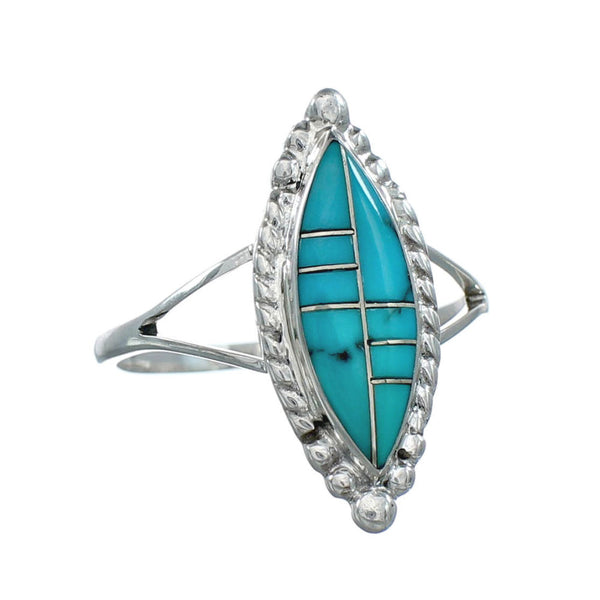 Turquoise Inlay Silver Jewelry Ring Size 5-3/4 TX10079
